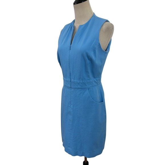 J McLaughlin Light Blue Shift Dress Sz 4 Zip Front Preppy Timeless Coastal Work - Picture 4 of 10